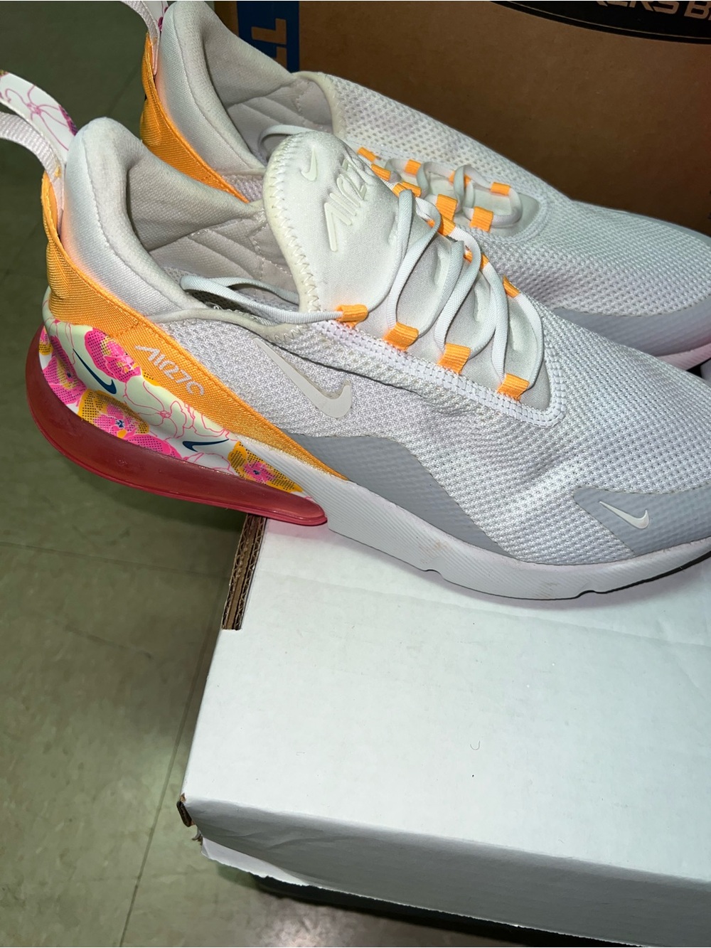 Nike White Slip-On Sneakers with Orange & Pink Accents